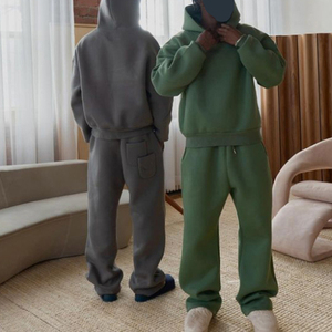 2025 luxe Streetwear Boxy sweat à capuche et pantalon de survêtement 2 pièces survêtements unisexe haute qualité coton lourd homme survêtement survêtement ensemble - Product Image 4