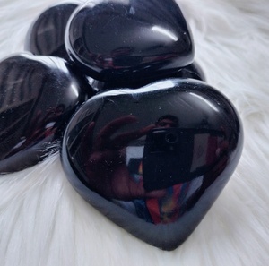 Nueva llegada negro obsidiana corazón Palma piedra hinchada corazón Natural para la curación, forma de corazón piedra decorativa Showpiece - Product Image 2