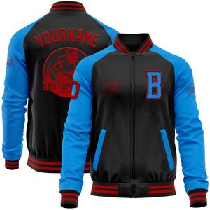 Bombardier personnalisé noir rouge-bleu poudre Varsity Letterman veste à glissière deux tons coupe-vent Streetwear veste universitaire vintage pour hommes - Product Image 1