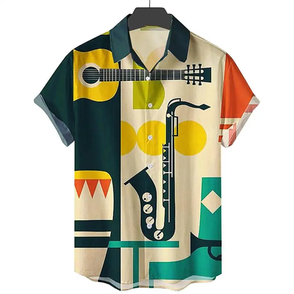 Fashion breathable pure cotton men's shirt short sleeve leisure beach style Hawaiian shirt