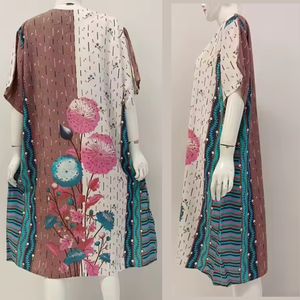 Chemise de nuit d'été en rayonne à manches courtes, imprimé floral, taille jumbo, vêtements de nuit à taille élastique avec doublure douce, longueur au genou - Product Image 4