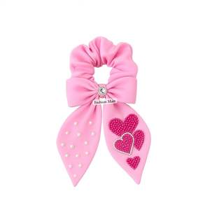 Romantic Rose Embroidery Beaded <b>Bow</b> Scrunchie Pink Valentine <b>Hair</b> Ornament - Product Image 4