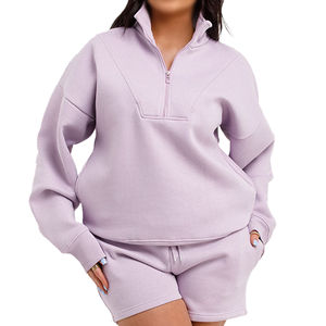 Vente en gros de sweat-shirt à demi-fermeture éclair pour femmes en éponge d'hiver personnalisé 2 pièces de jogging ensemble de vêtements décontractés avant Streetwear 100% coton - Product Image 3