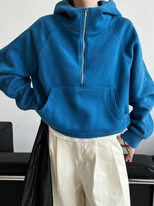 Sweat à capuche unisexe à demi-zip, coupe décontractée, col montant, poche kangourou, couleur unie, production de vêtements à marque privée - Product Image 3