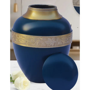 โกศใส่เถ้ากระดูกสำหรับผู้ใหญ่ขี้เถ้ากระดูกโกศโลหะสีน้ำเงินสไตล์วินเทจ - Product Image 4