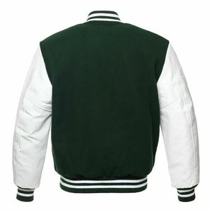 Chaqueta Bomber Universitaria Unisex Personalizada de Béisbol, Color Verde con Mangas Blancas, Decoración de Piel, Invierno, Cuero, Talla Grande, Tejida - Product Image 4