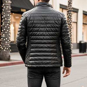 Chaqueta de Cuero Acolchada Hecha a Mano de Alta Calidad para Hombre, Chaqueta de Lona Marrón con Cuello Alto y Logotipo Frontal, Estilo Casual - Product Image 5