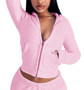 Ensemble de vêtements chauds de couleur unie pour femmes, vêtements d'automne et d'hiver, survêtements chauds à col montant et fermeture éclair - Product Image 3