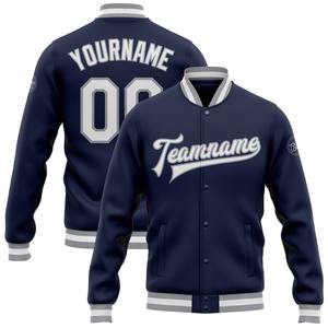 Vente en gros dans l'industrie directe Blouson aviateur décontracté hiver personnalisé bleu marine blanc-gris veste Letterman universitaire à boutons-pression - Product Image 1