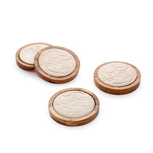 Espejo Decorativo Redondo de Madera con Patrón Floral en Relieve, Estilo Boho Rústico, Dorado, 5 mm de Grosor, Decoración de Mesa - Product Image 4