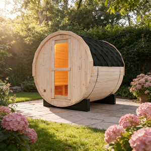 Sauna de Barril de Pino Blanco para 4 Personas con Calentador de 6kW y Tejas Exteriores Resistentes a la Lluvia - Product Image 3