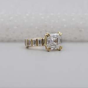 Asscher Cut <b>Diamond</b> Engagement <b>Ring</b> with Baguette <b>Diamond</b> Band-IGI Certified-<b>Diamond</b> <b>Rings</b> - Product Image 3
