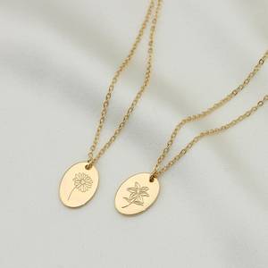 Collana pendente personalizzata in argento 925 con <span class=keywords><strong>nome</strong></span> del <span class=keywords><strong>fiore</strong></span> di nascita mese floreale inciso in acciaio inossidabile gioielli in pietra perla damigella regalo - Product Image 2