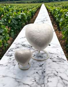 Medium White Heart Cremation Urn High Gloss Stand Included Aluminium funeral supplies urns <b>for</b> human <b>ashes</b> - Product Image 5