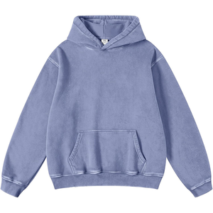 Tendance délavé à l'acide lavé en détresse sweat à capuche unisexe ourlet côtelé et manchette kangourou décontracté streetwear sweat à capuche unisexe à capuche - Product Image 3