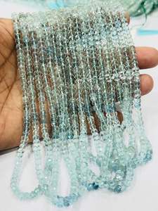 Chaîne de perles d'aquamarine bleue naturelle de qualité supérieure, 14 pouces, 5 mm, forme ronde lisse, perles de pierres précieuses - Product Image 2