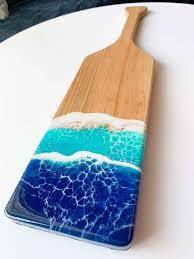 Planche de service de découpe en résine époxy pour aliments, design en bois, décor artistique, olive, noyer et résine époxy, offre spéciale - Product Image 2