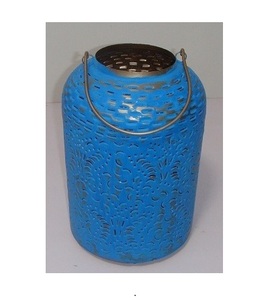 Linterna de hierro azul antiguo con portavelas, artesanía decorativa de Metal para el hogar, boda, decoraciones navideñas, aspecto antiguo terminado - Product Image 2