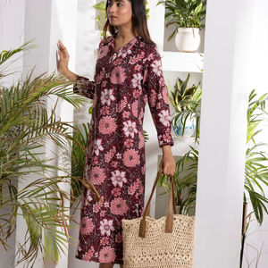 ชุดเดรสยาวผ้าฝ้ายพิมพ์ลายบล็อกแบบอินเดีย ลายดอกไม้ สไตล์โบฮีเมียน - Product Image 1