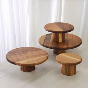 Luxury 1 Piece Handmade Nested Acacia Wood Round Cake Stand Set Dessert Pedestal Buffet Food Riser Party Serving <b>Tray</b> - Product Image 1