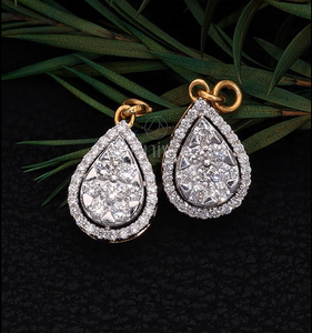 Boucles d'oreilles Jhumki en or blanc 14 carats en forme de poire grappe de diamants naturels élégants clous de conception Halo pour fiançailles anniversaire de mariage - Product Image 1