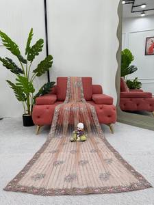 Sari indien pakistanais tendance en tissu de filet doux avec broderie de designer |   Sari de fête Bollywood pour la saison de l'Aïd et des mariages - Product Image 5