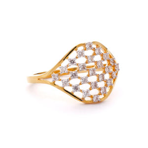 Anillo Geométrico de Oro Amarillo de Alta Calidad con Circonita Cúbica, Anillo de Compromiso para Mujer con Corte Oval Intrincado - Product Image 2