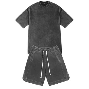 Unisex <b>Summer</b> Two-Piece Cotton Jersey Fabric Set Custom Logo Design Acid Wash Shorts Breathable <b>Shirt</b> Casual Lightweight Quick - Product Image 3