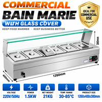 Bain-marie électrique commercial 6 bacs en acier inoxydable avec couvercle en verre, table de buffet chauffante pour la restauration