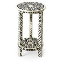 Table basse ronde en os incrusté, faite à la main, durable, écologique, multifonctionnelle, à rayures égyptiennes, pour la décoration du salon