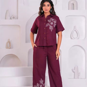 Women's Pure Cotton Ethnic <b>Top</b> Pyjama Set Casual Cotton Fabric Floral Pattern <b>Short</b> Length Button Printed Ankle Length - Product Image 1
