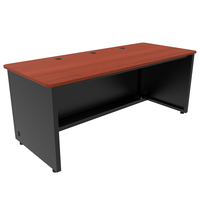 Meja Kelas VersaDesk Kayu/Logam Tahan Lama dengan Dukungan 4 Monitor, Manajemen Kabel Tersembunyi, Desain Tertutup Hitam/Ceri, untuk Sekolah/Hotel