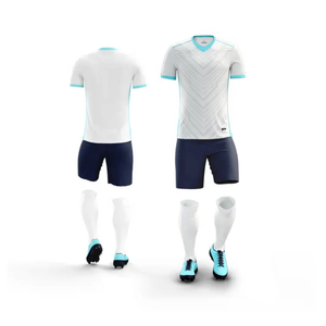 Conjunto de uniforme de fútbol personalizado por sublimación para hombre, camiseta y pantalones cortos de fútbol de manga corta de tela elástica de dos piezas - Product Image 5