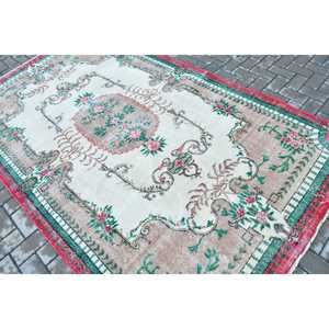 5.4x8.9 ft Vintage Rug, Turkish Rug, <b>Red</b> Solid <b>Wool</b> Rug - Product Image 4