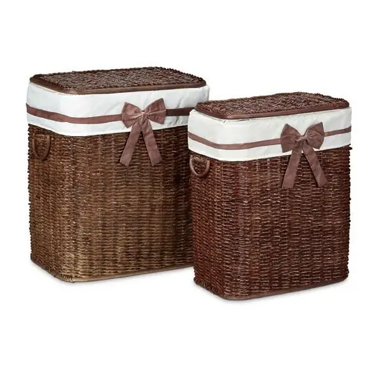 Новое поступление, бамбуковая корзина для хранения круглой формы, темно-коричневая декоративная ткань для дома