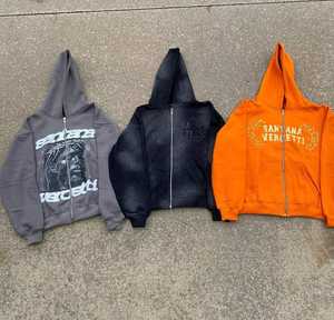 Sudaderas con capucha de calle personalizadas Sudaderas con cremallera completa con estampado gráfico, bordado y diseño de logotipo para hombres y mujeres - Product Image 1