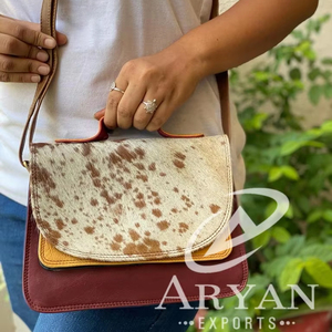 Sac à bandoulière en cuir véritable pour filles, multi-couleurs, en fourrure de vache, - Product Image 1