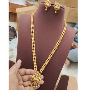 Diseño exclusivo de templo de alta calidad con aspecto de piedra, juego de Collar chapado en oro con pendientes para boda para mujer - Product Image 1