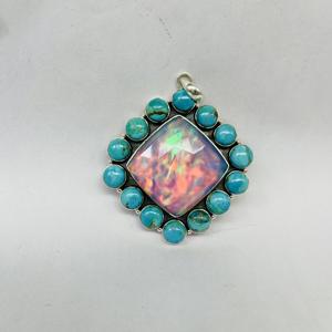 Aurora Opal y Turquesa Con Colgante De Plata Esterlina Hermoso Colgante De Piedras Preciosas Colgante De Plata Esterlina 925 - Product Image 3