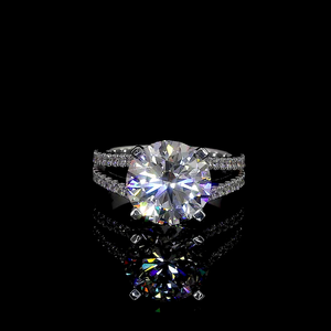 Bague en or 14k avec diamant rond, pavé fendu, élégance - Product Image 1