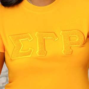 Solid <b>Gold</b> Chenille Tee Sigma Gamma Rho Sorority Apparel Greek <b>Letters</b> Embroidered <b>Gold</b> College Style Chenille Shirt - Product Image 5