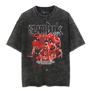 Graphique personnalisé 250GSM 100% coton Streetwear Vintage T-shirt poids lourd surdimensionné lavage à l'acide DTG impression hommes bande étoile T-shirt - Product Image 6