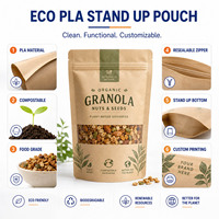 Ecologisch composteerbare, biologisch afbreekbare PLA ziplock craft kraft papieren verpakkingstas, op maat gemaakte staande pouch voor voedsel, gedroogd fruit en dierenvoer