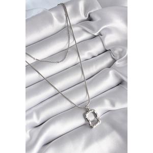 Collana da donna in acciaio Color argento colore argento 2 pezzi a catena modello figura quadrata 316L
