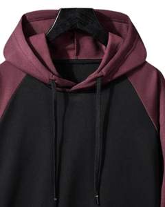 Sudadera con Capucha de Manga Raglán Negra y Marrón, Unisex, Cálida para Invierno, de Forro Polar, Suave, Informal, con Bolsillo Tipo Canguro - Product Image 4