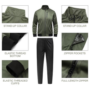 Setelan pakaian olahraga pria, dua potong Set jaket Dan celana ritsleting lengan panjang untuk lelaki - Product Image 4