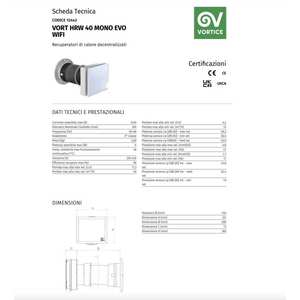 Unité de récupération de chaleur VMC Vortice Vort HRW 40 Mono EVO Wifi 12442 pour systèmes CVC - Product Image 5