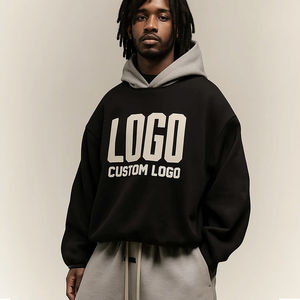 Sweat-shirt uni en coton 100% de haute qualité, surdimensionné, lourd, bleu délavé, logo personnalisé, taille plus, noir - Product Image 2