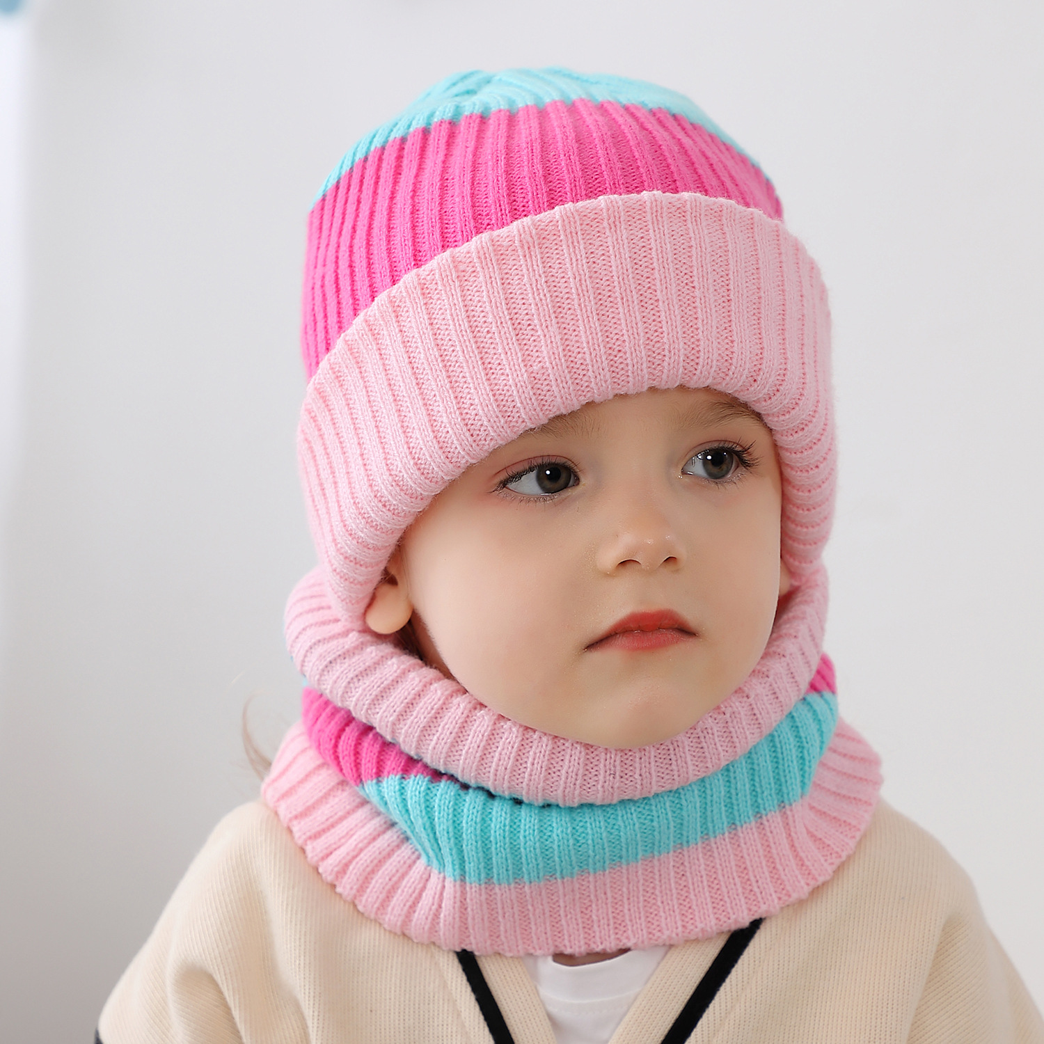 Осенне-зимняя детская шапка в европейском и американском стиле нагрудник теплая плюшевая вязаная шапка для мальчиков и девочек на день рождения