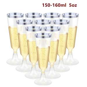 Flûtes à champagne jetables à bord doré, verres à pied en plastique pour cocktails, vin, <span class=keywords><strong>martini</strong></span>, gobelets de fête scintillants pour événements de mariage - Product Image 5